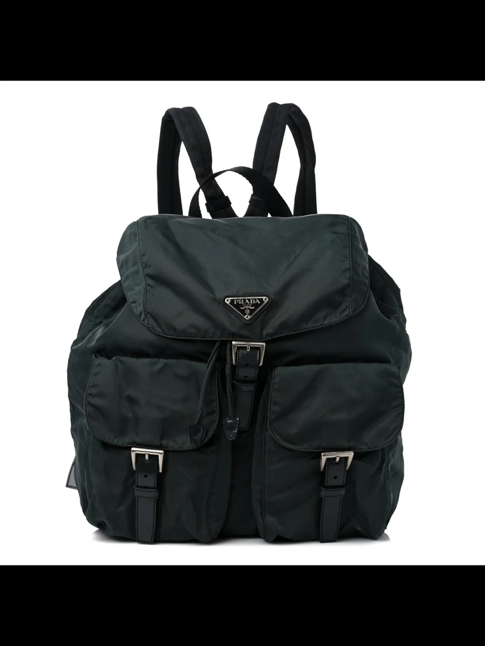 90s Clasaic Prada Dark Green Nylon Backpack with Black Trim